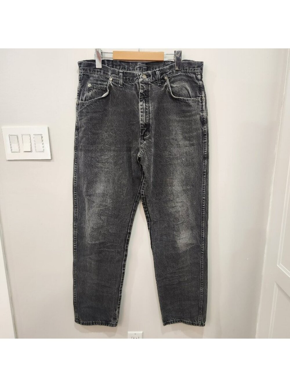 Vintage Wrangler Jeans Men 36x33 Black Straight Leg Tapered Denim Made in USA